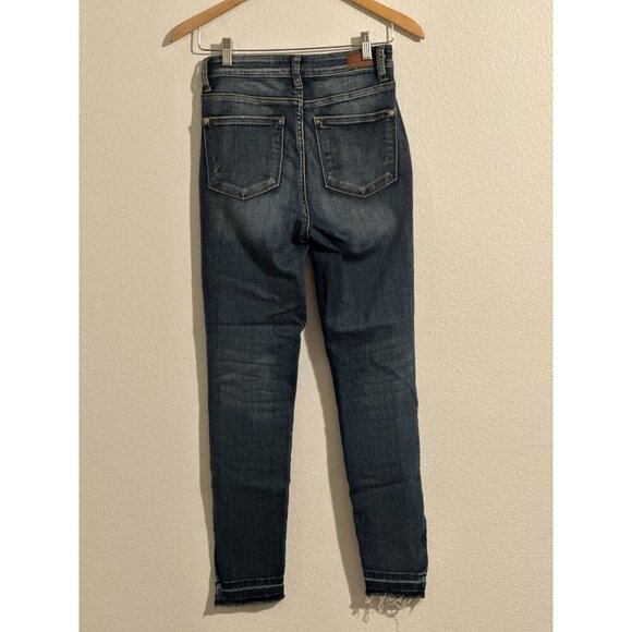 Judy Blue Women's Skinny Fit Jeans Size 1/25 Dark Wash Denim Stretch Raw Hem - Picture 13 of 15